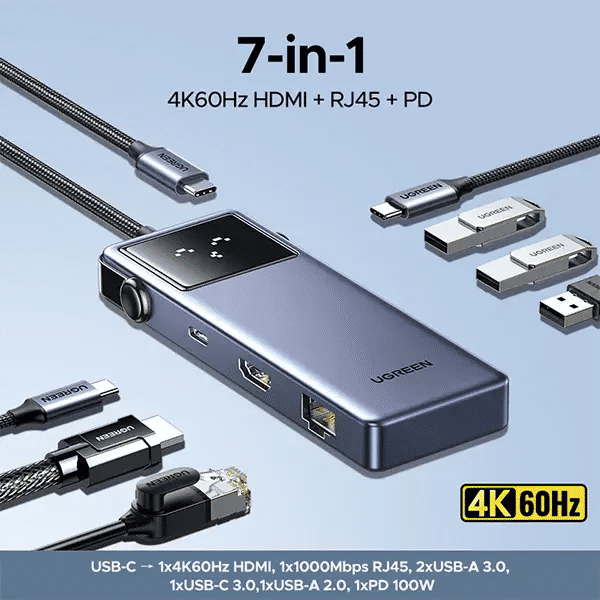 UGREEN CM888 Uno 7-in-1 USB-C Hub with 4K HDMI, Gigabit Ethernet, USB-A, USB-C and 100W Power Delivery