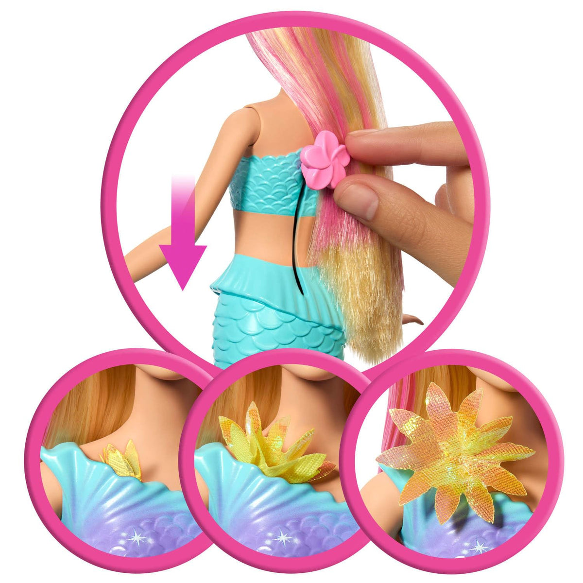 Barbie Mermaid Doll with Magic Surprise Blossom, Gradient Tail, Beaded Headband & Blonde Hair, Model JDM72