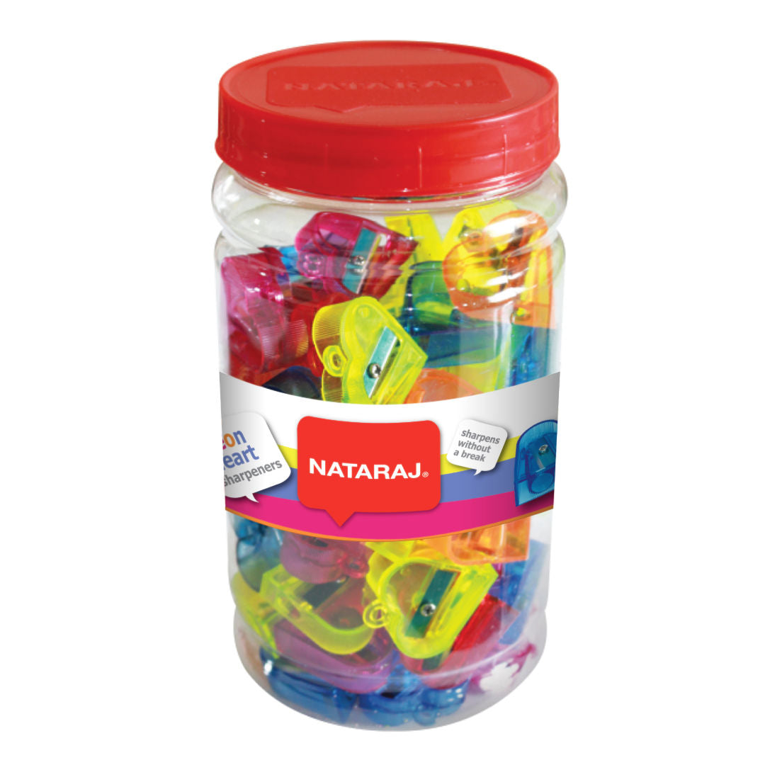 Nataraj Neon Crystal Sharpeners, 50 Pieces Jar, Assorted Shapes & Colors