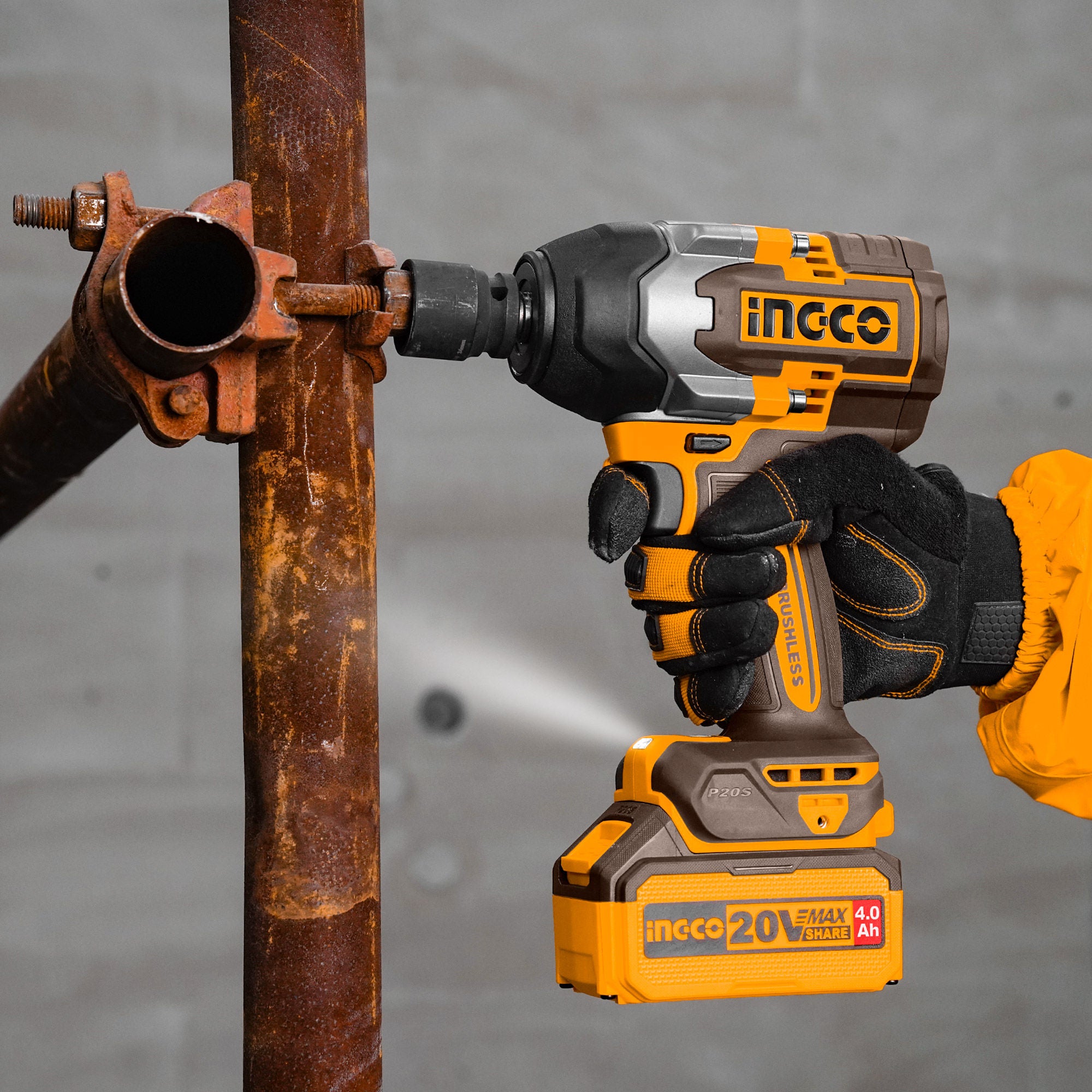 INGCO 20V Brushless Cordless Impact Wrench Kit, 1/2″ Drive, 850 Nm, 2×4.0Ah Batteries, Deep Sockets & Case