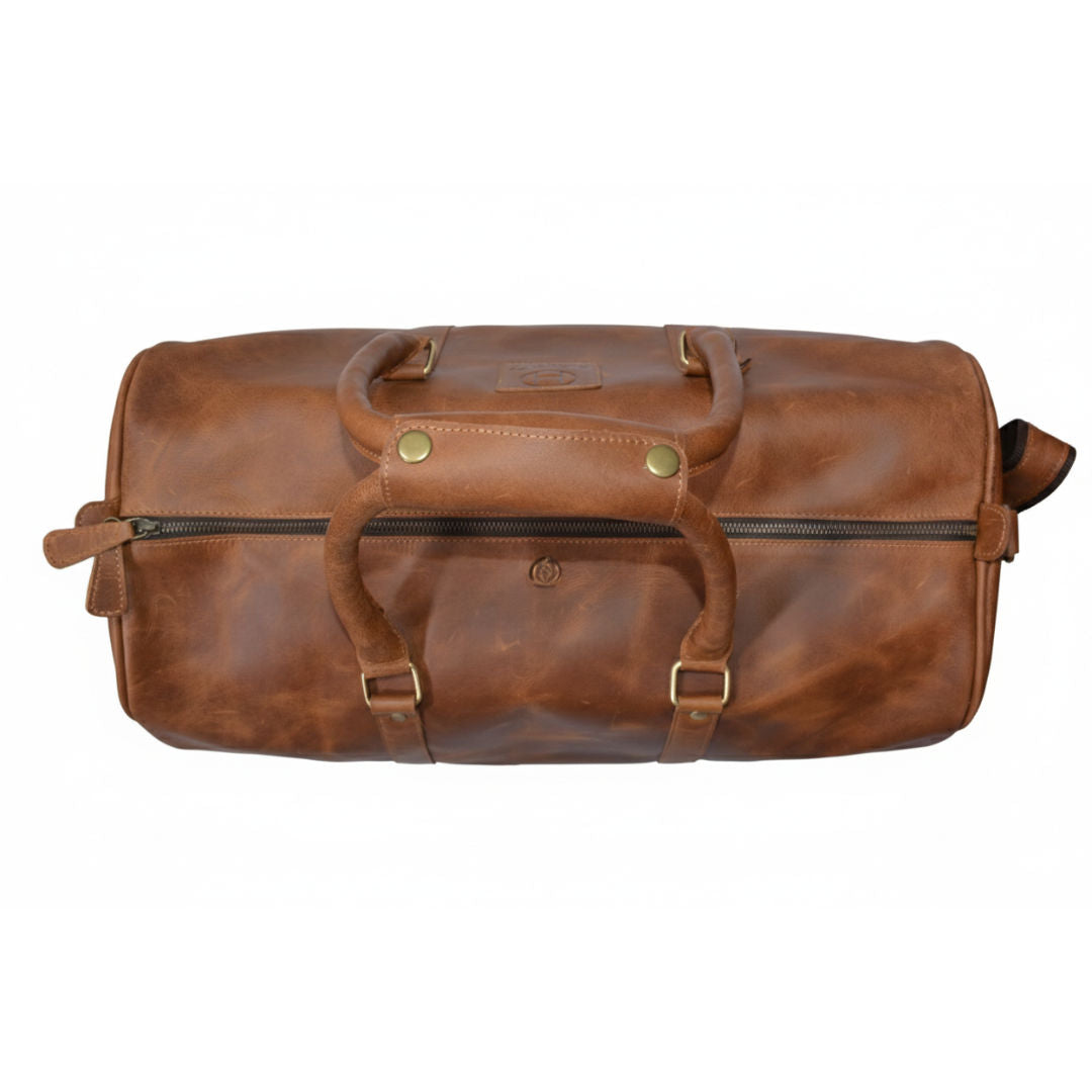 HMZ Premium Leather Gym & Luggage Bag, Full-Grain Leather Travel and Sports Bag