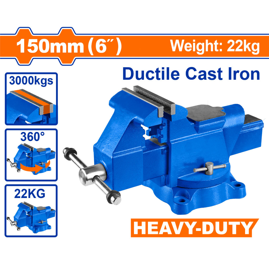 WADFOW Heavy-Duty Bench Vise, 6″, Jaws, 22kg, Max Clamp 3000kg