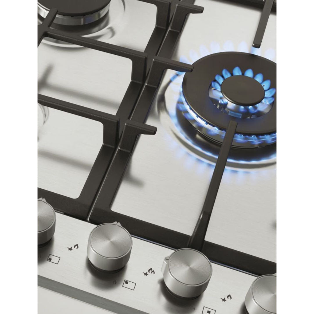 Candy CHG938WPX LPG Gas Hob 90cm, 5 Burners, Stainless Steel Inox, Cast Iron Grids, Made in Italy