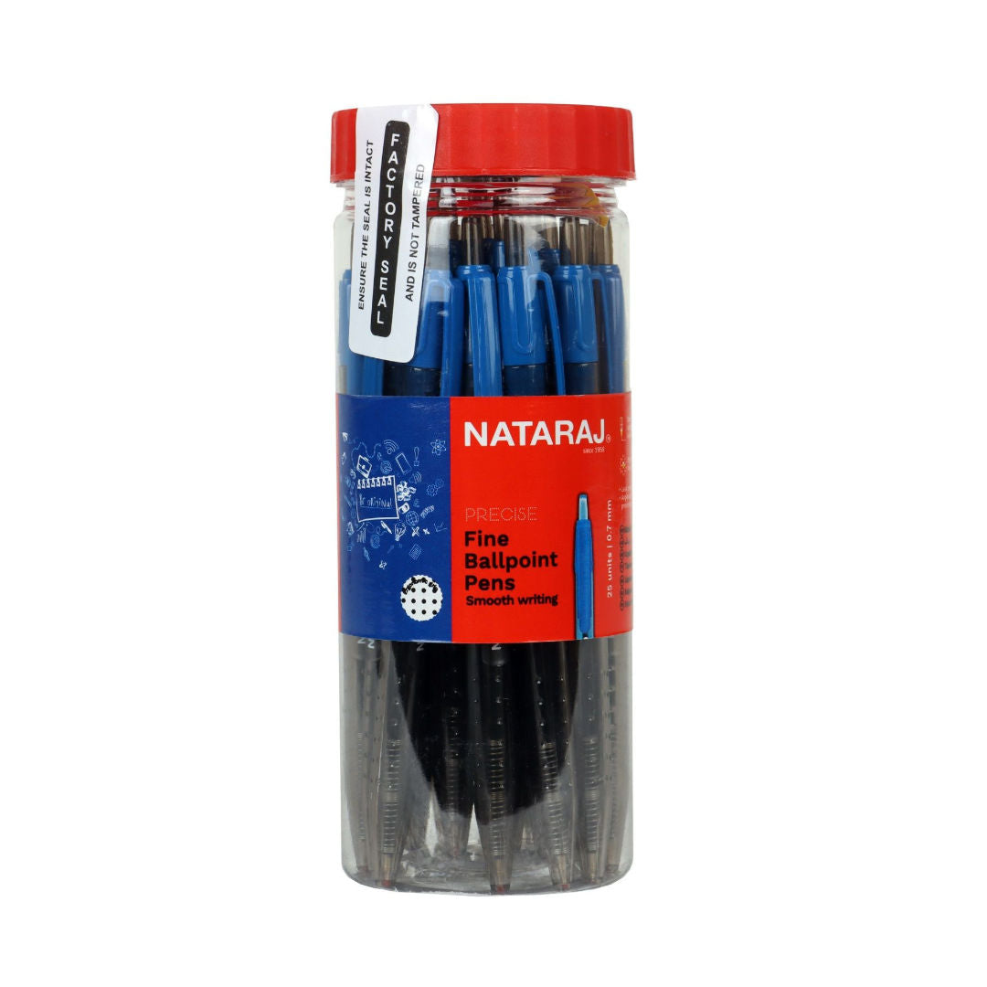 Nataraj Precise Fine Ball Point Pens, 25 Pieces, 0.7mm Tip, Blue Ink