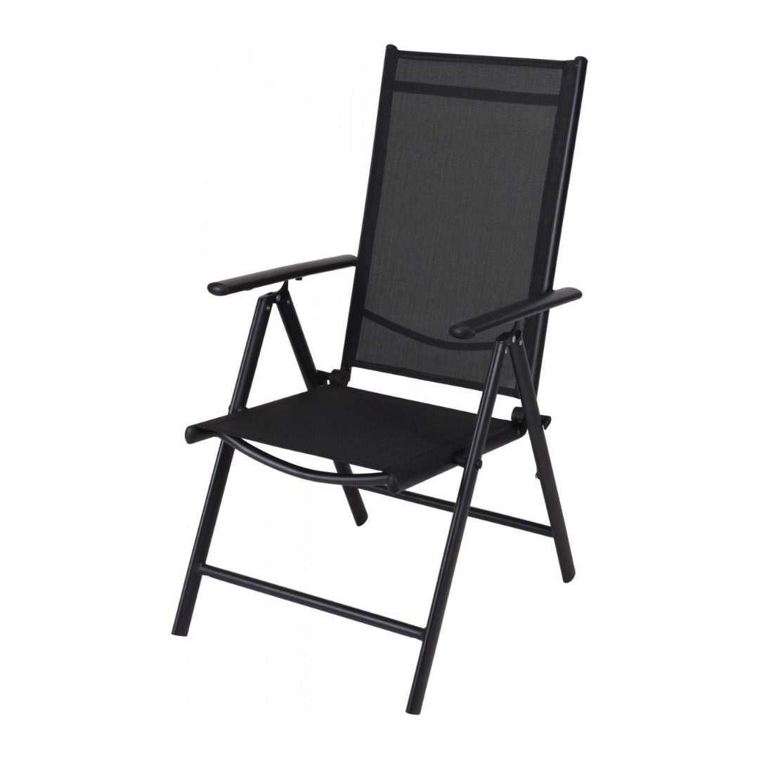 Camp Master Folding Chair, Steel Powder Coated Black Frame, Black Fabric