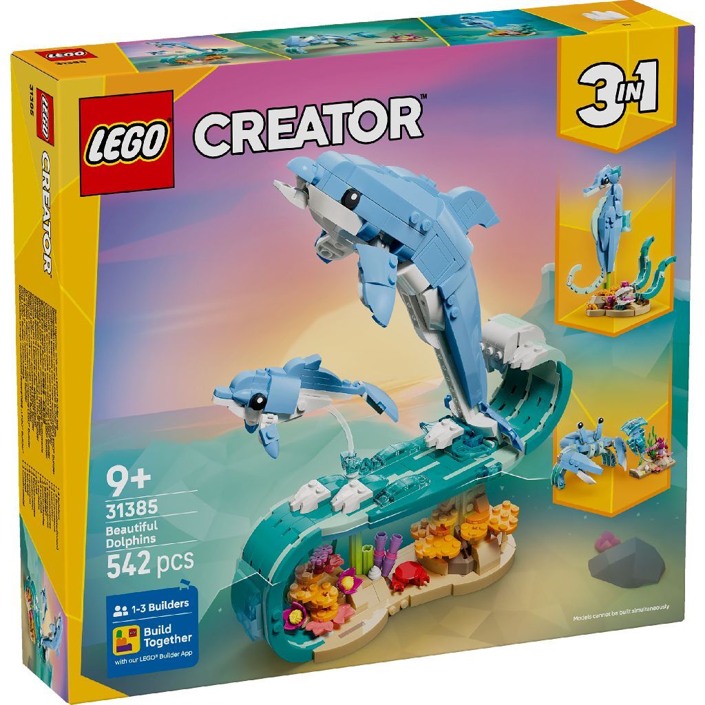 LEGO Creator 3 in 1 Sea Animals, Beautiful Dolphins Building Set for Ages 9+, 542 Pieces