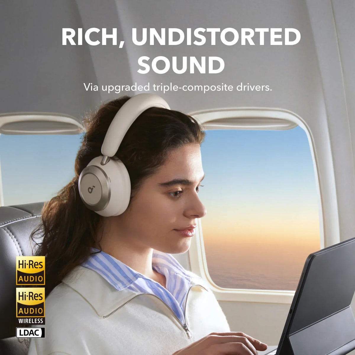 Anker Soundcore Space One Pro Wireless Active Noise Cancelling Headphones, Hi-Res Audio Foldable Over-Ear Headphones, White
