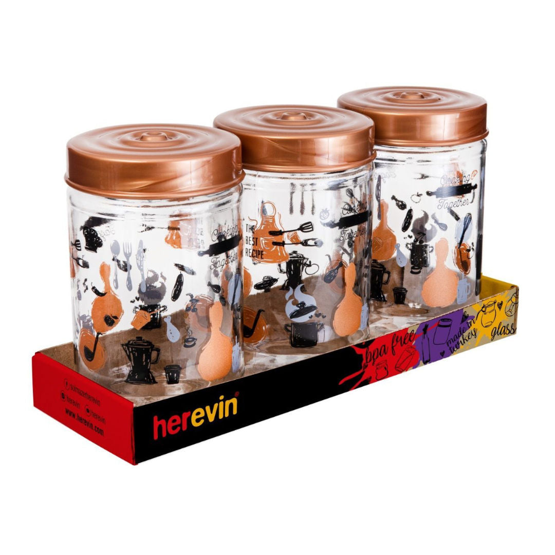 Herevin Decorated Jar Set, 3 Pieces