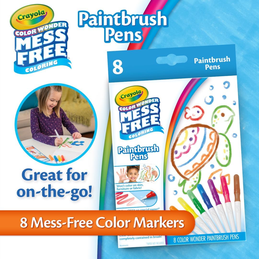 Crayola COLOR WONDER MESS FREE COLORING Paintbrush Pens Set, 8 Pieces