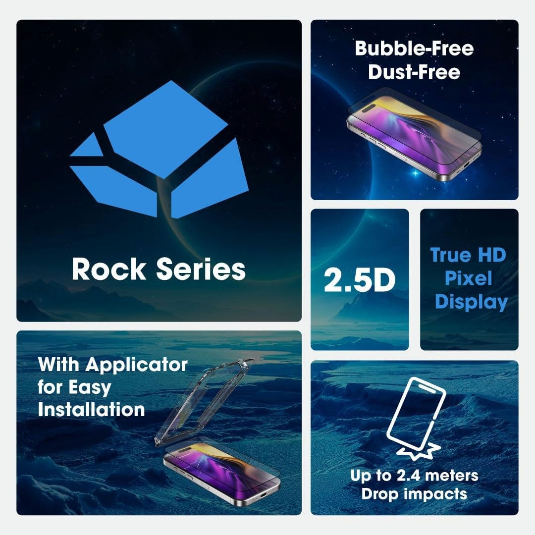 Blupebble Graphene Rock Series  2.5D Tempered Glass For iPhone 17, Screen Protector, Clear