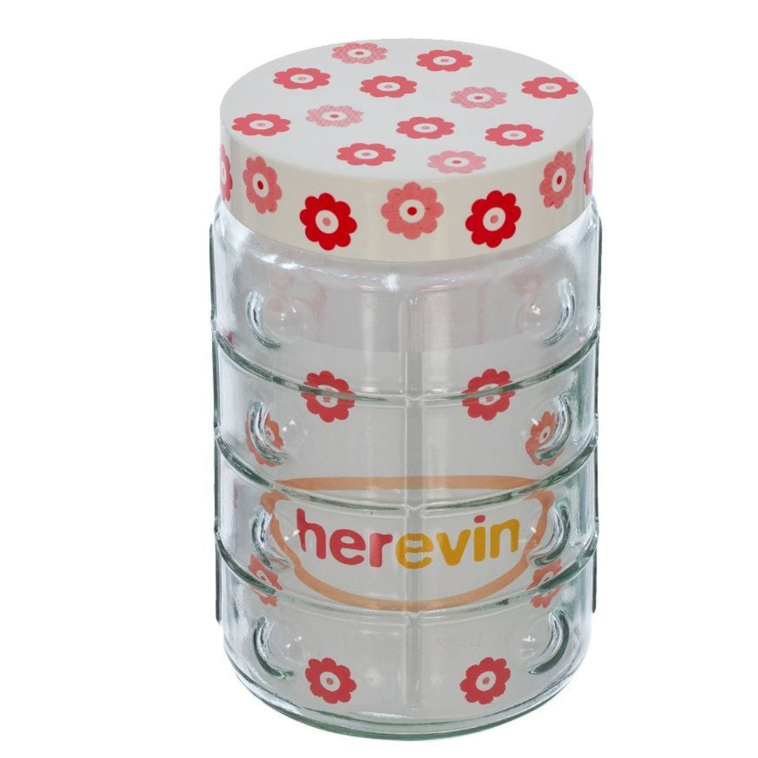 Herevin Glass Storage Canister With Flower Lid Pattern