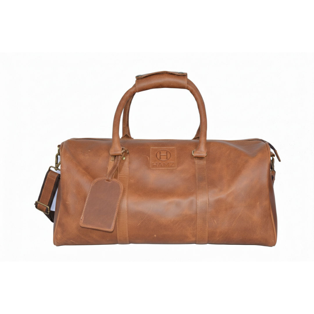 HMZ Premium Leather Gym & Luggage Bag, Full-Grain Leather Travel and Sports Bag