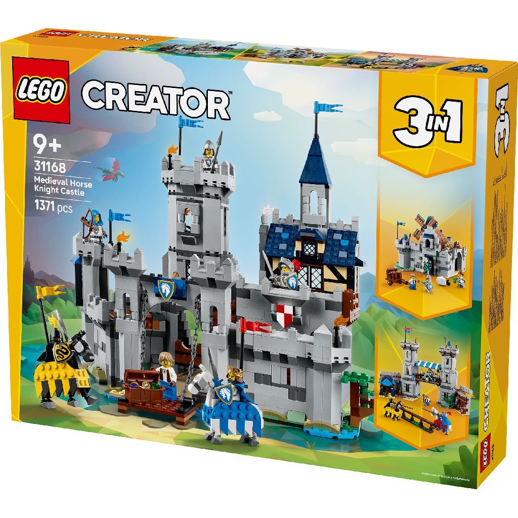 LEGO Creator 3in1 Medieval Horse Knight Castle 31168 Toy Building Set, For Age 9+ Years