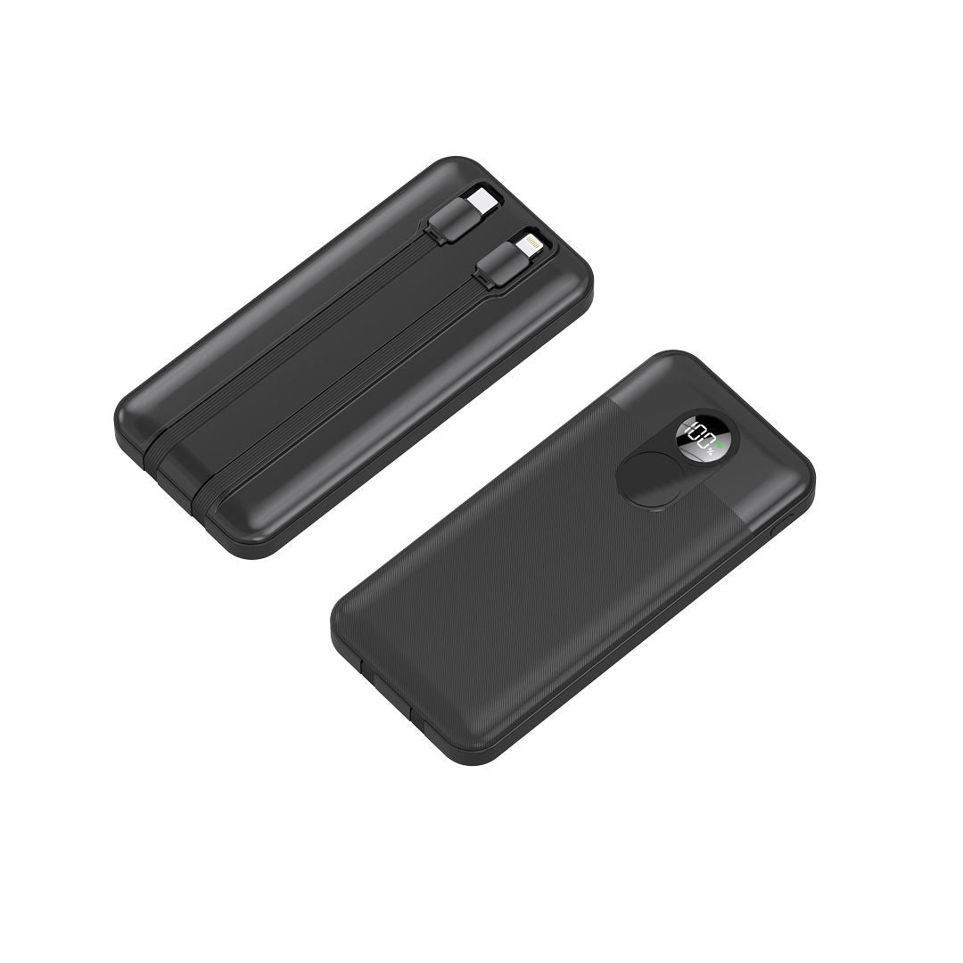 Porodo 10000mAh Powerbank Integrated Cable, Black
