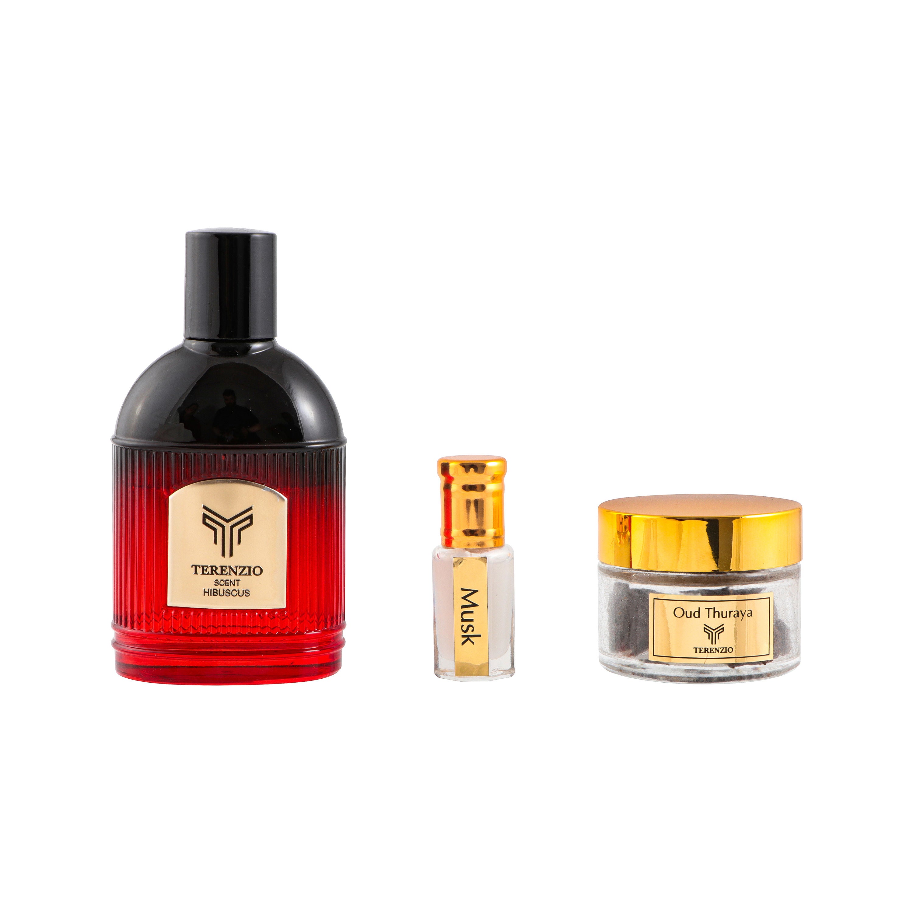 Terenzio The Secret Garden Gift Box, Scent Hibiscus Eau de Parfum, Oud Thuraya Bakhoor & Musk Essential Oil
