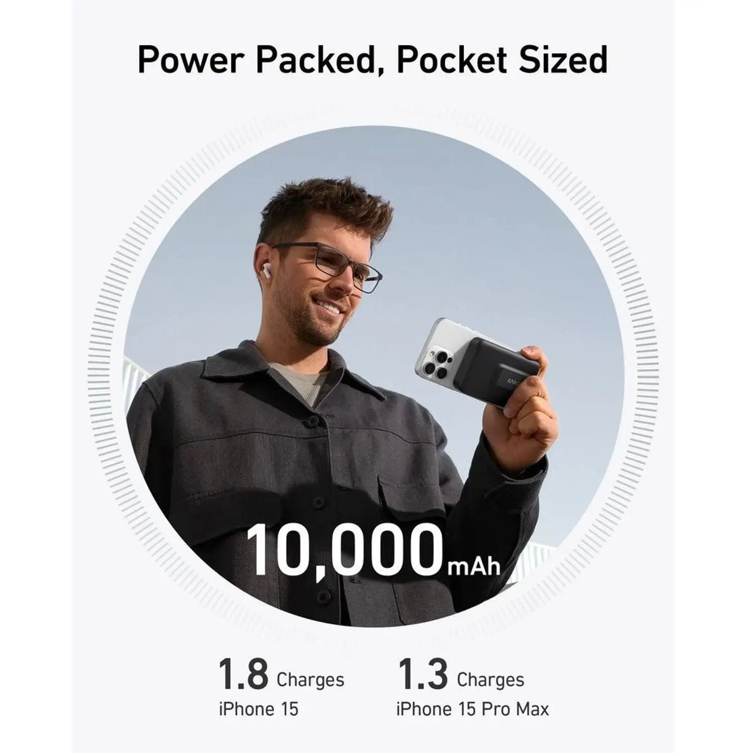 Anker MagGo 10,000mAh Qi2 Power Bank, 15W Wireless Fast Charging, Smart Display, Built-in Stand