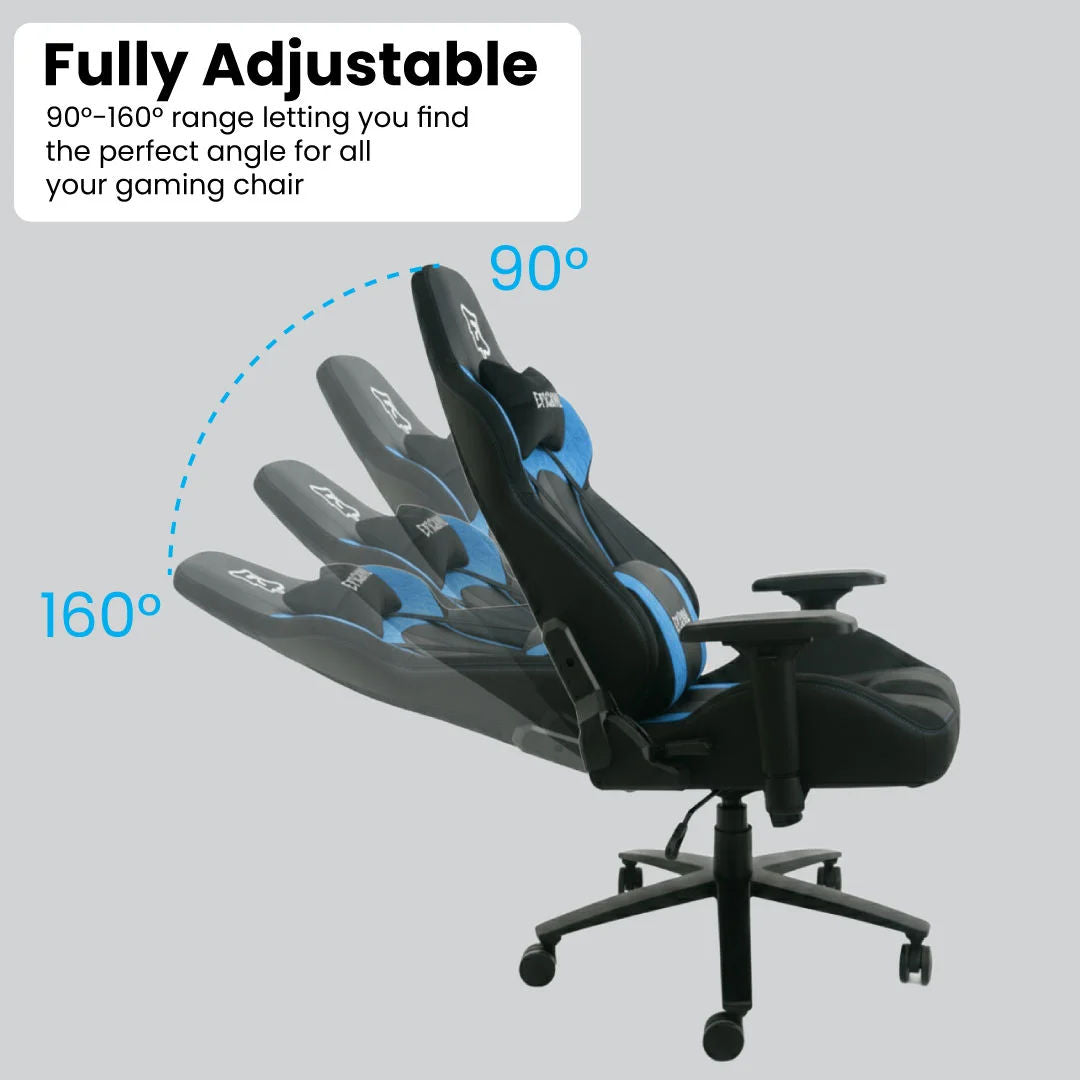 EPICARMA Ergonomic Gaming Chair with 4D Adjustable Armrests, 90°-160° Reclining Backrest, Lumbar & Neck Support, Black/Blue