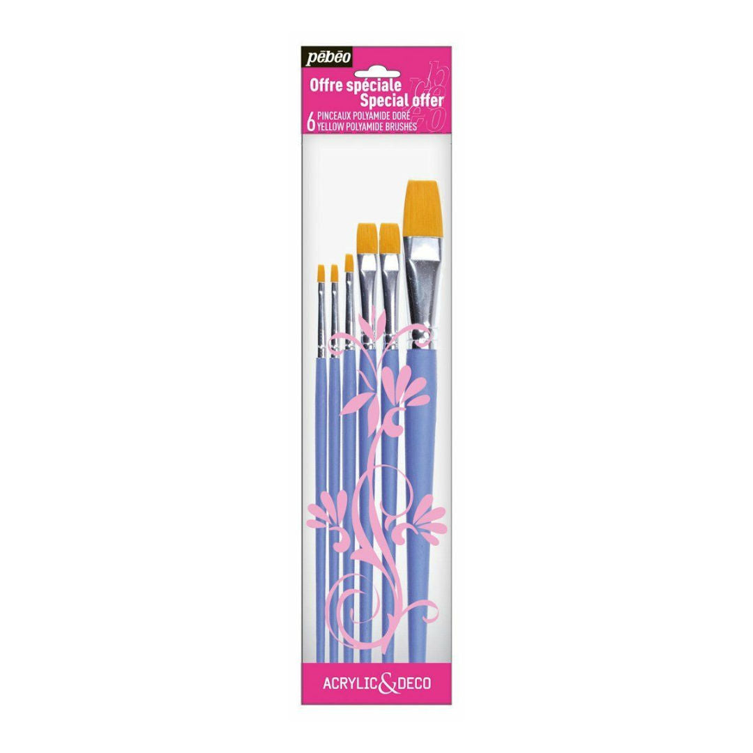 Pebeo Yellow Poly Flat Brush Set, 6 pieces, 951140