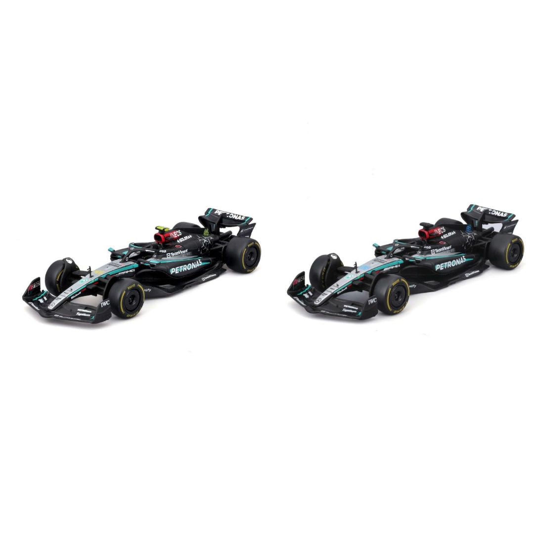 Bburago Racing F1 2024 Mercedes AMG W15 #44 Lewis Hamilton and #63 George Russel Die-Cast Cars 2-Pack Set (1:43), 14+ years