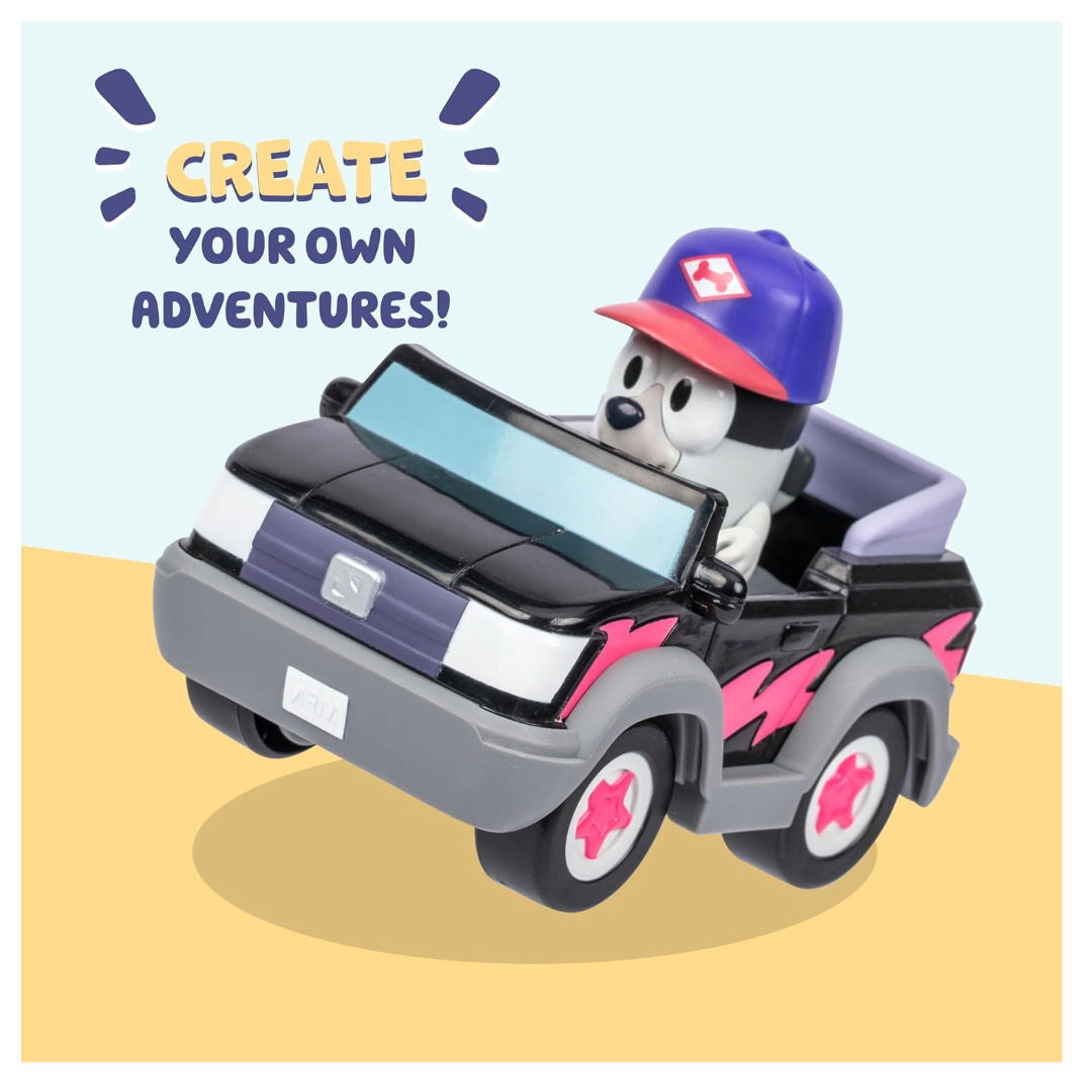 Bluey Pizza Girls Vehicle with Muffin Figure (6cm), 3+ years