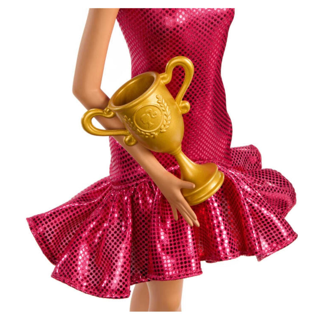 Barbie Ballroom Dancer Fashion Doll With Red Ruffle Dress, Dancing Shoes & Brown Styled Hair, Dancing Trophy Accessory