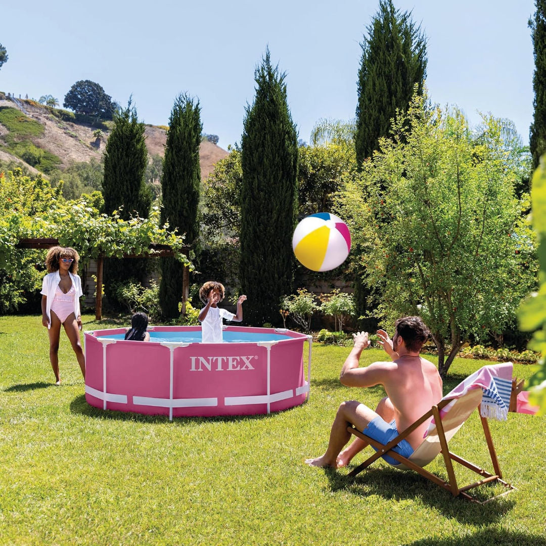 Intex 8-FT Pink Metal Frame Pool Set-up, Size: 2.44mx76cm