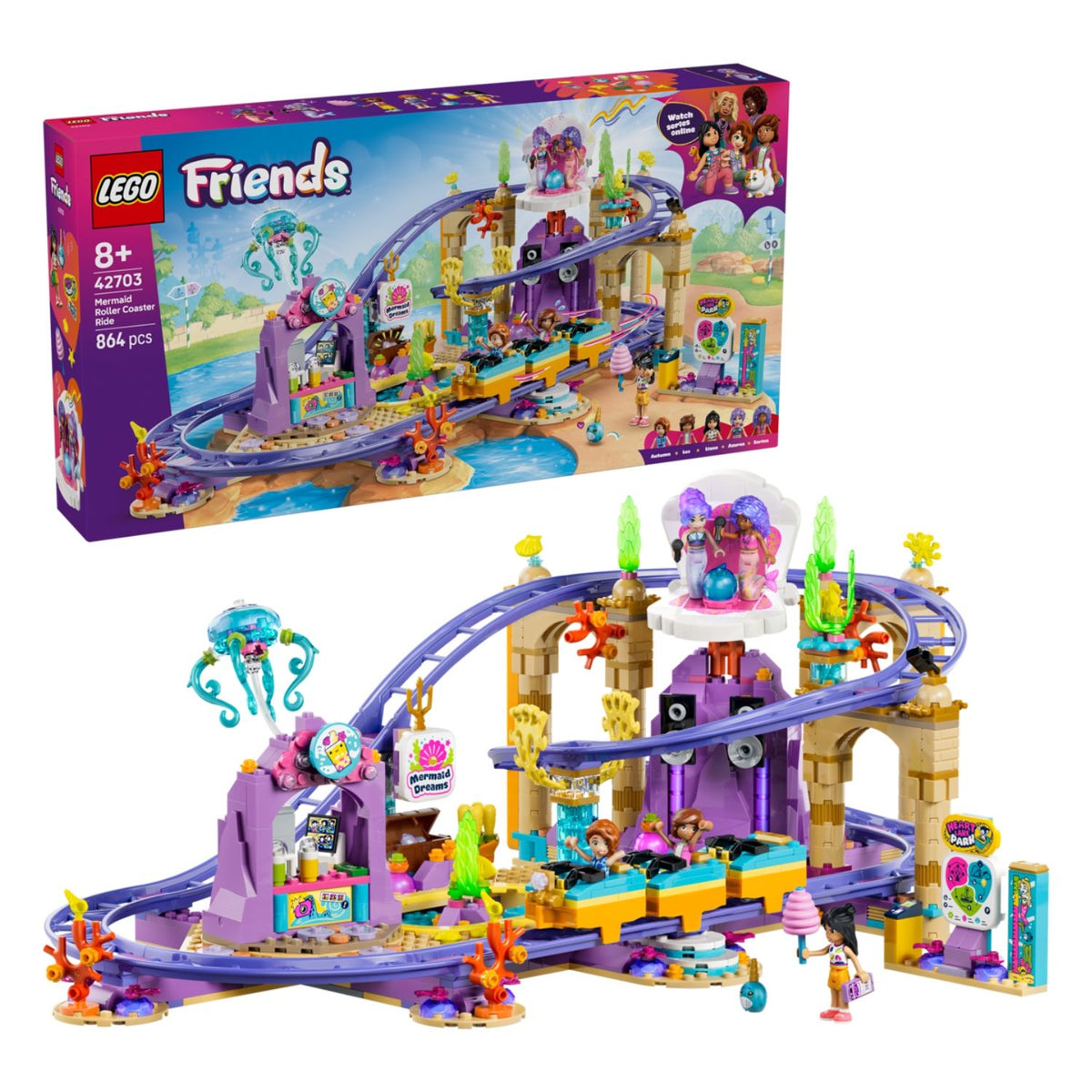 LEGO Friends 42703 Mermaid Roller Coaster Ride Building Toy Set, 864 Pieces for Girls Ages 8 Years and Above