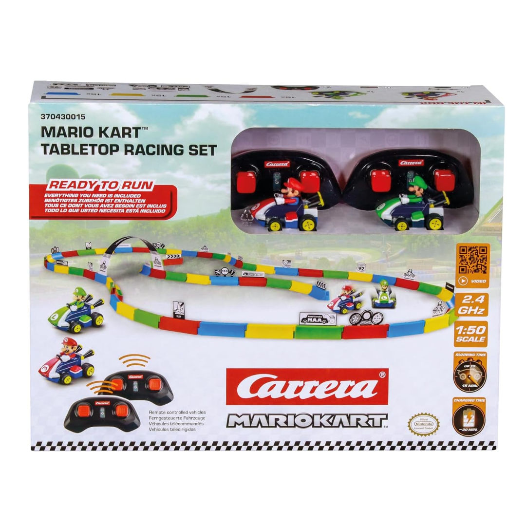 Carrera Nintendo Mario Kart Tabletop Racing Set with Mario & Luigi Slot Cars 1:50, 3+ years