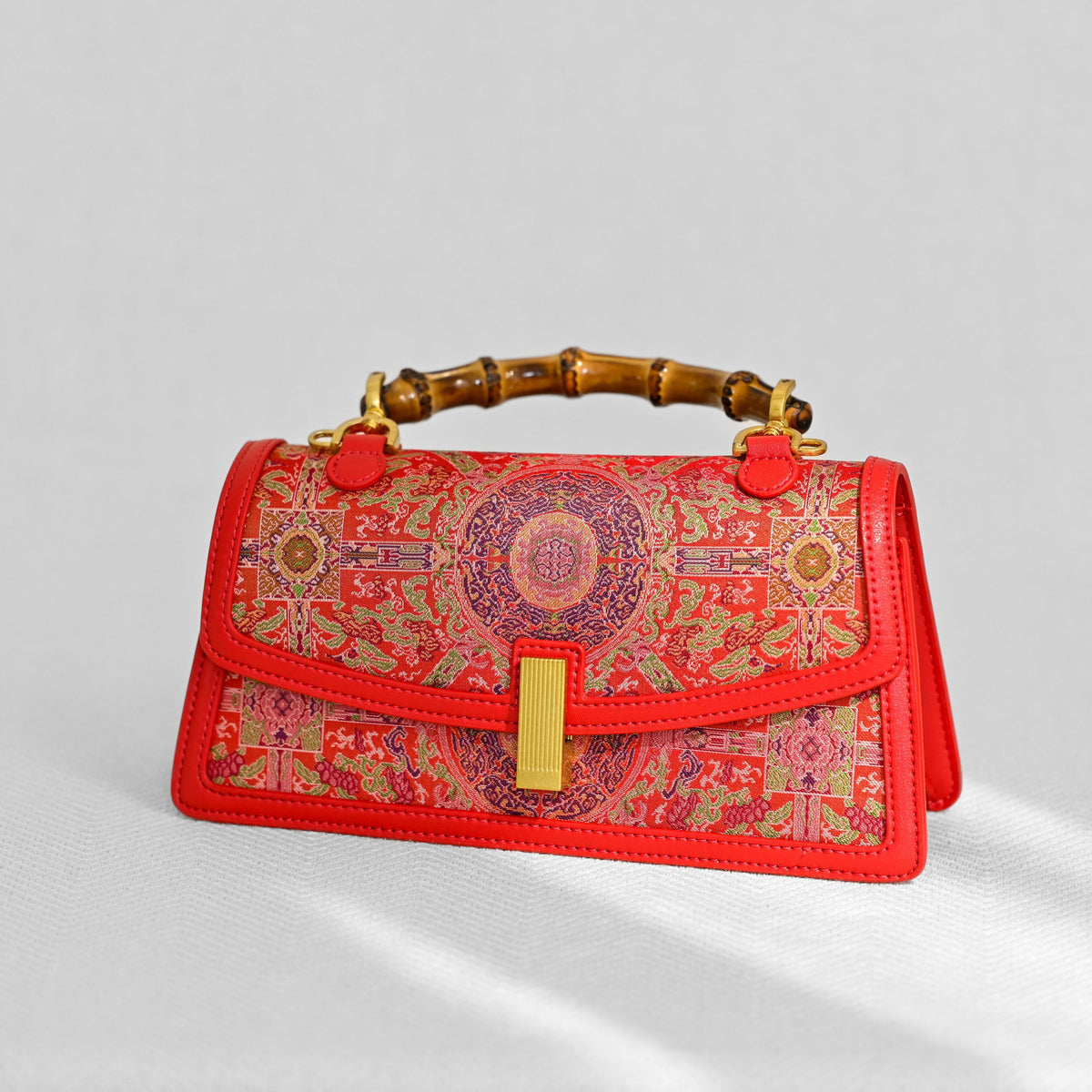 Jamila Designer Bamboo Embroidery Hand Bag, Red