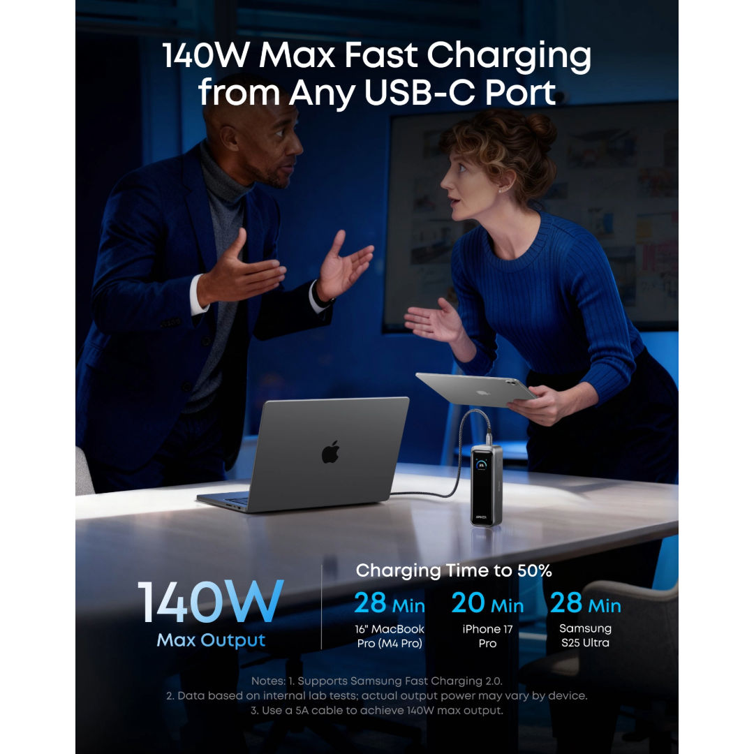 Anker Prime Power Bank External Battery, 3-Port Fast Charging, Black