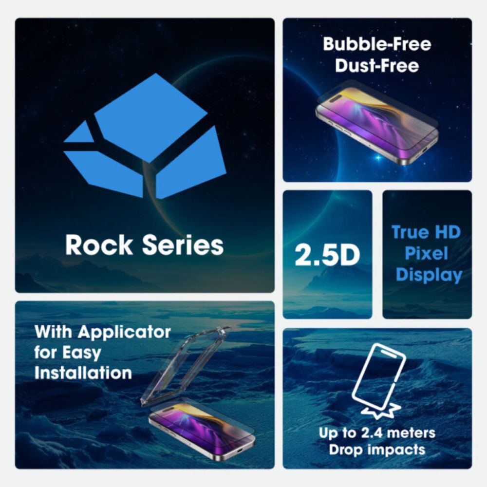 Blupebble Graphene Rock Series 2.5D Tempered Glass Screen Protector for iPhone 17 Series