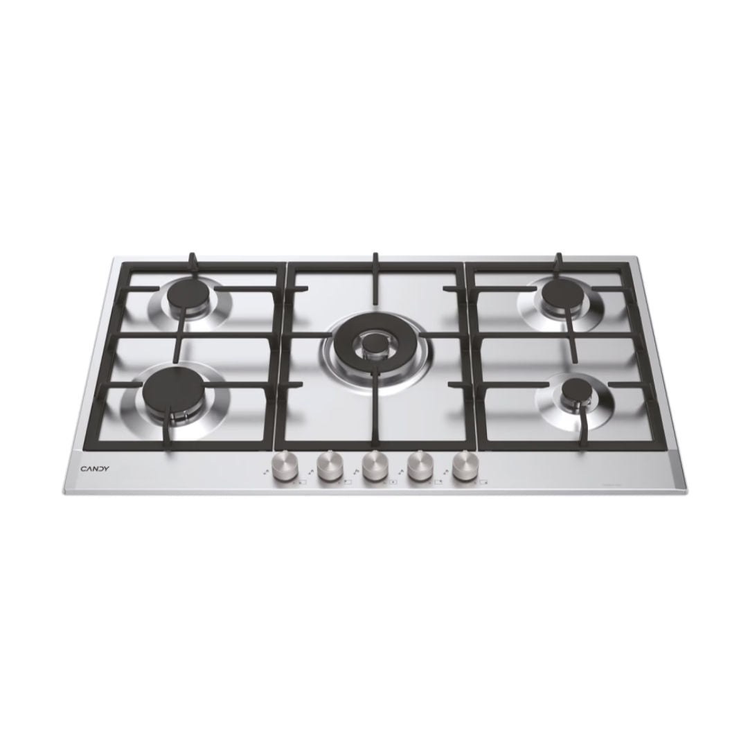 Candy CHG938WPX LPG Gas Hob 90cm, 5 Burners, Stainless Steel Inox, Cast Iron Grids, Made in Italy