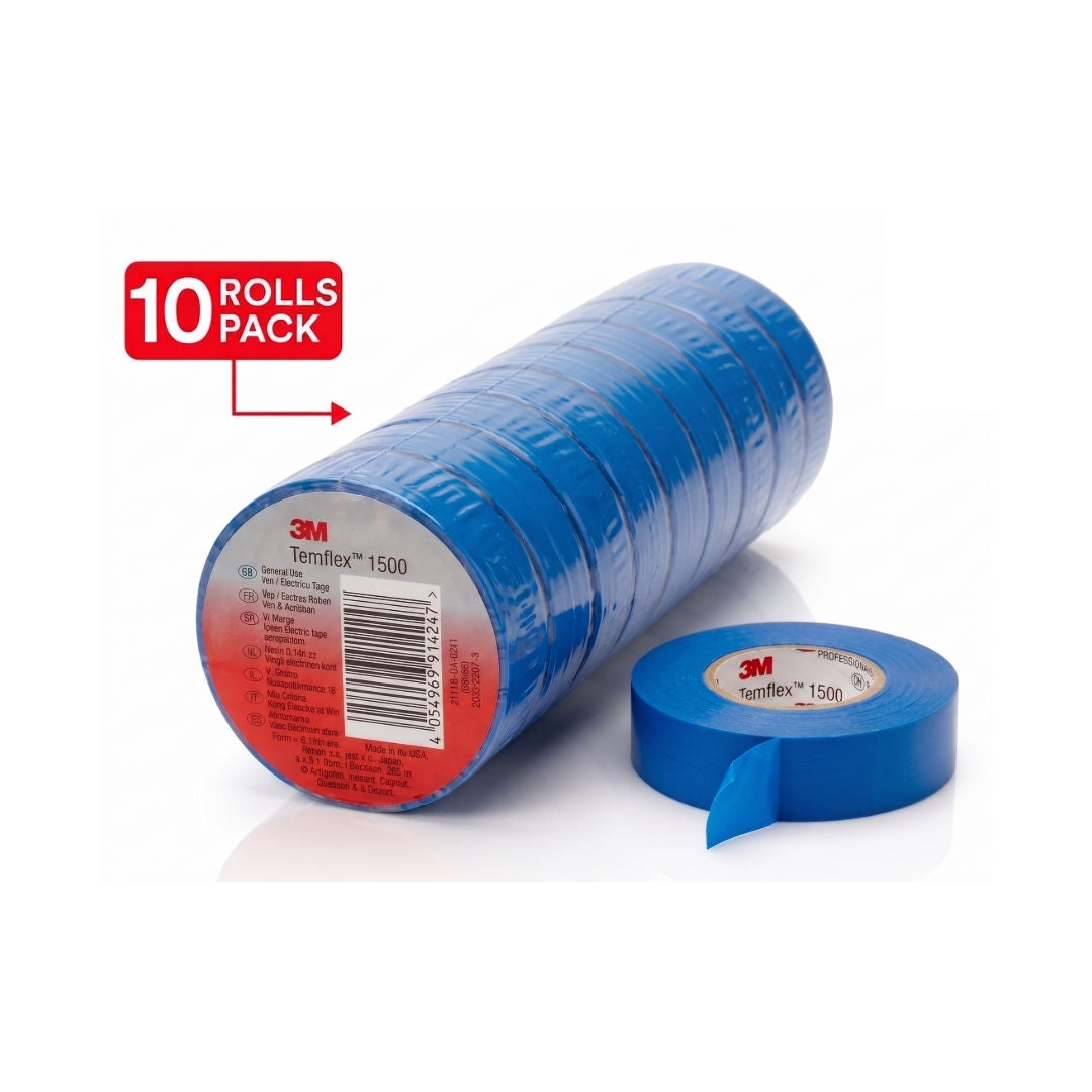 3M Temflex™ 1500 Vinyl Electrical Tape, 19 mm x 9.14 m x 0.13 mm, 10 Rolls Pack