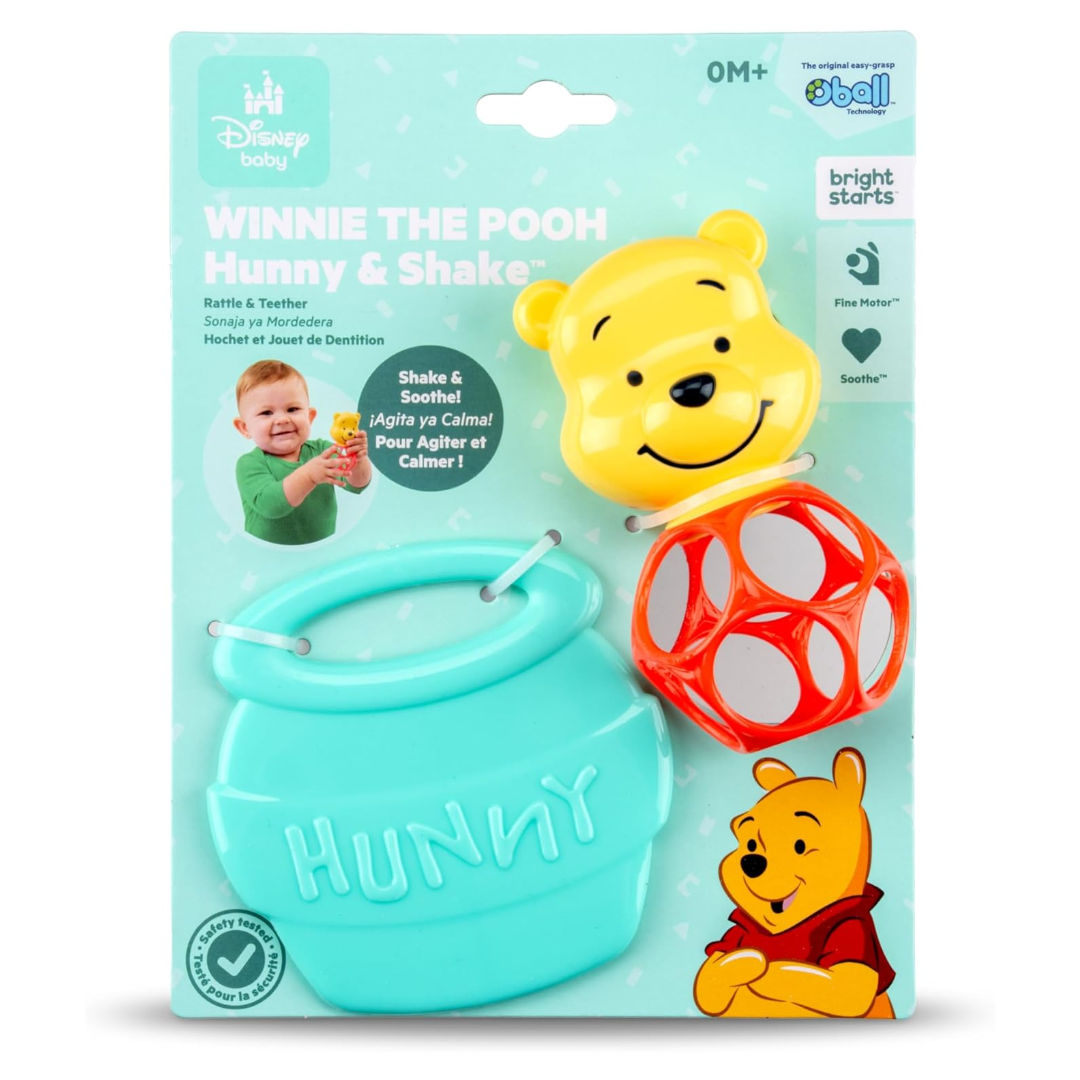 Bright Starts Disney Baby Winnie the Pooh Hunny & Shake Rattle & Teether Toy (Pack of 2), 0M+