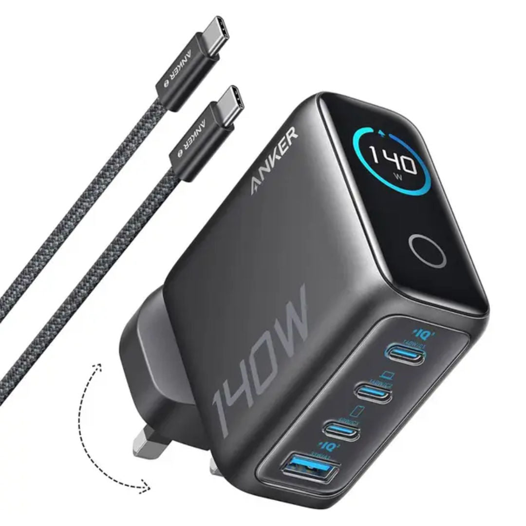 Anker 140W 4-Port PD 3.1 GaN Charger with Display, Dark Gray