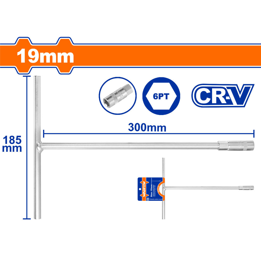 WADFOW T-Handle Socket Wrench Series, Cr-V, Chrome Plated