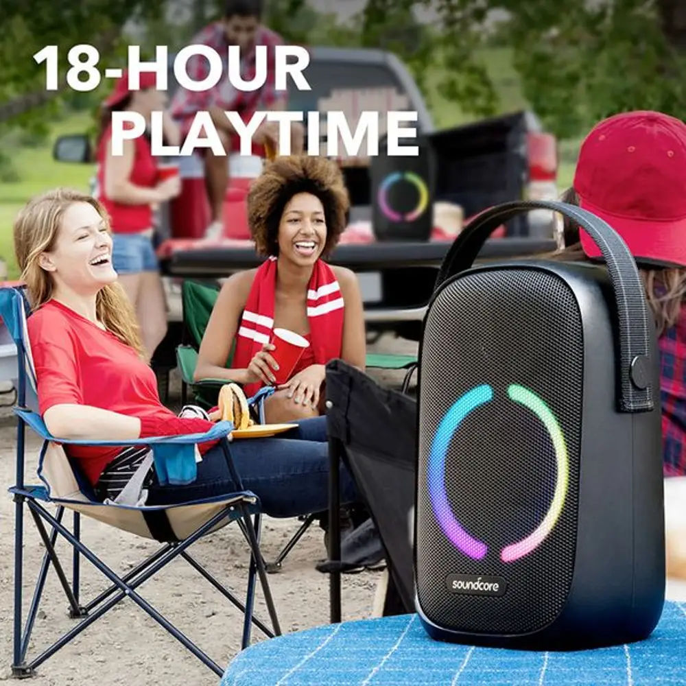 Anker Soundcore Rave Neo Portable Bluetooth Speaker, BassUp Technology, LED Lights, IPX7, 18H Playtime, Black