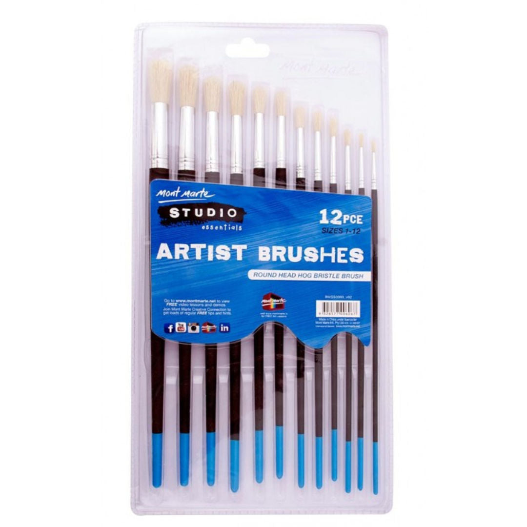 Mont Marte Studio Essentials, Artist Round Brush Set, 12-Pieces, BMSS0003