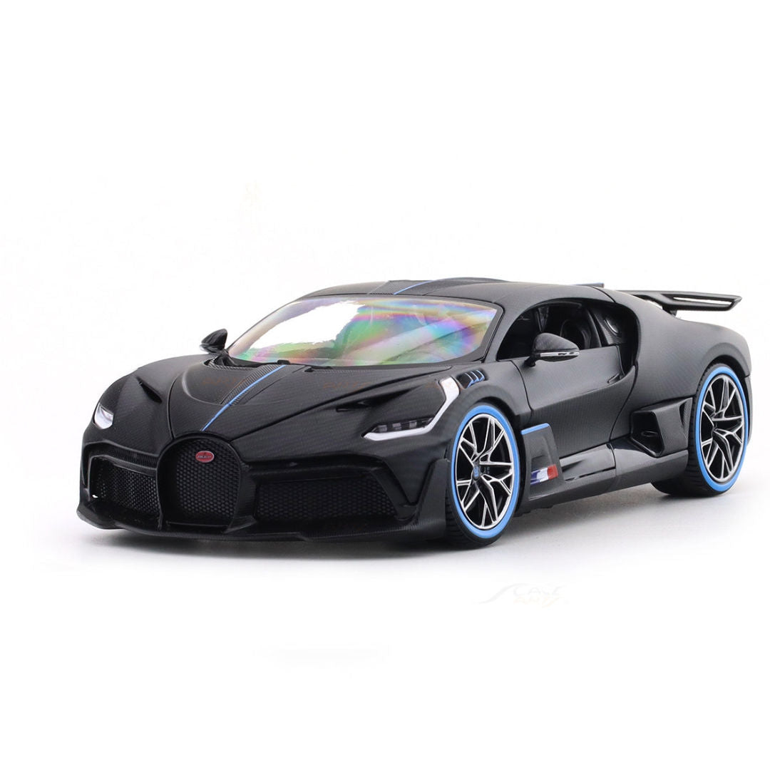 Bburago Bugatti Divo 50th Anniversary, Carbon Fiber, 1:18, Die-Cast Car, Black/Blue