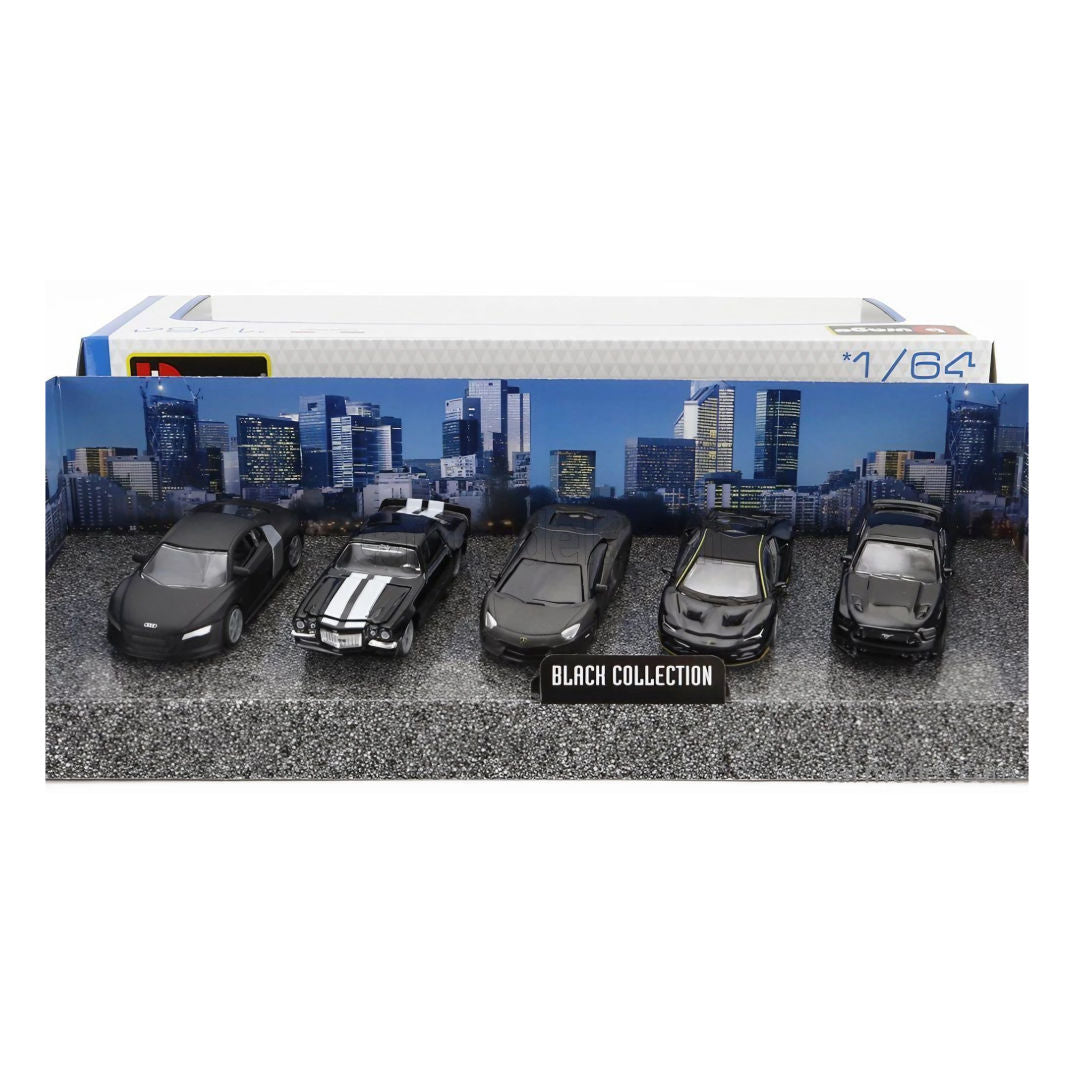 Bburago Black Collection, Die-Cast Cars, 1:64, Black, 5 Cars