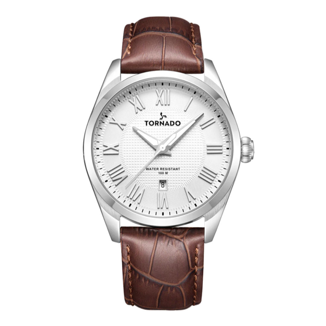 Tornado Men's Genuine Leather With Crocodile Pattern Watch, T8007 Series