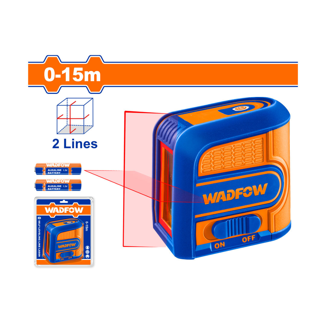 WADFOW Self Leveling Cross Line Laser Red, ±2mm@5m, 0~15m Range, Class II, AA Battery