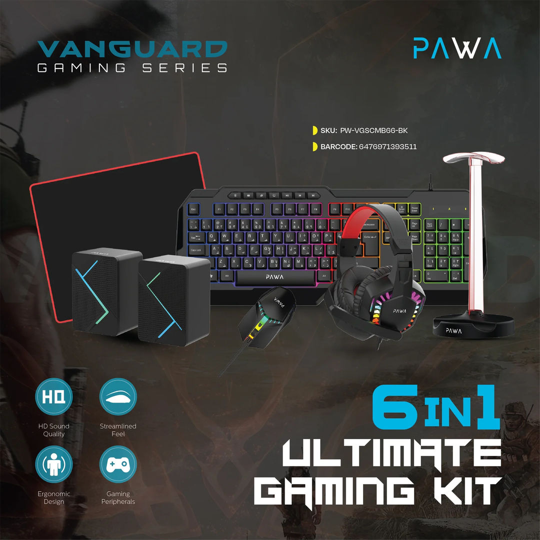 Pawa Vanguard 6 In 1 Ultimate Gaming Kit, Black