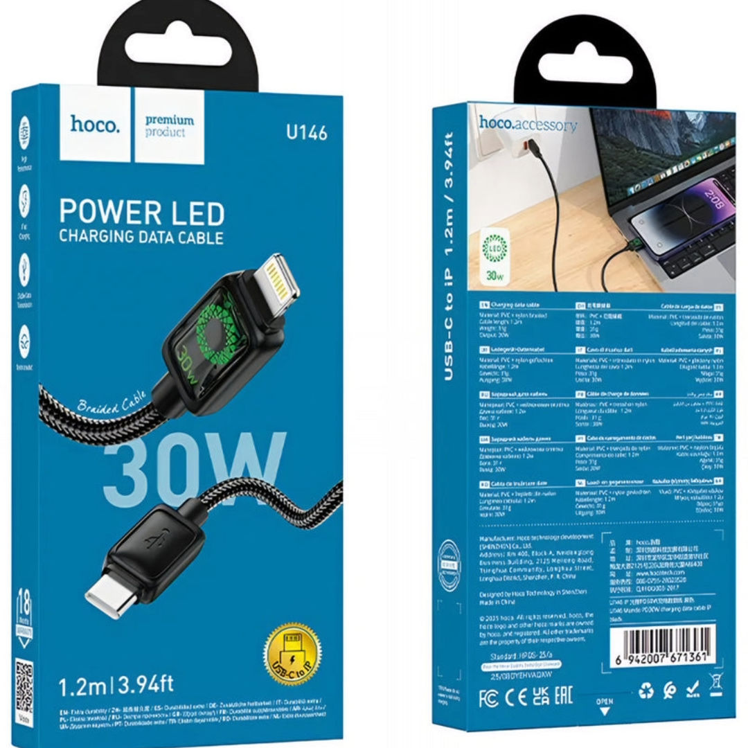 Hoco U146 USB-C to Lightning 30W Data and Charging Cable, 1.2m