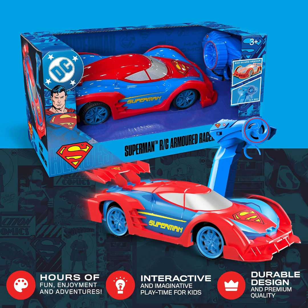 Bladez Toyz DC Superman Superman RC Armoured Racer Car 1:20, Red/Blue, 3+ years
