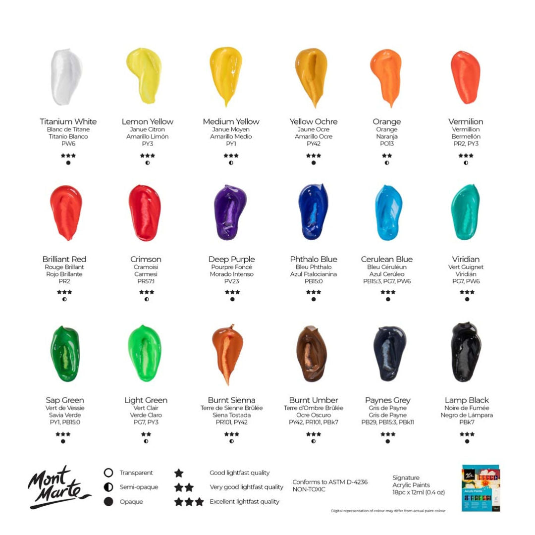 Mont Marte Acrylic Paint Signature Set, 18x12ml, PMHS0033 P24-507