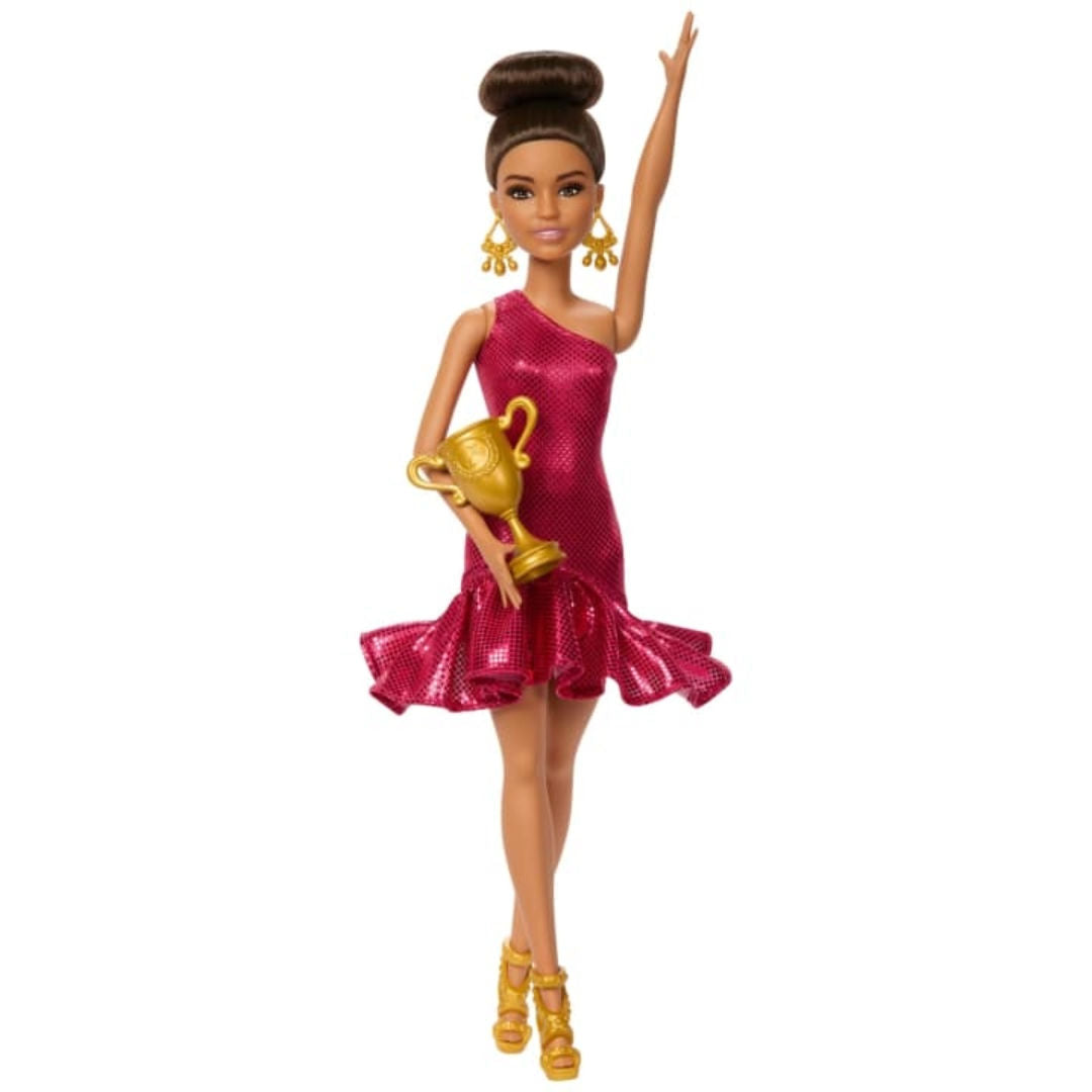 Barbie Ballroom Dancer Fashion Doll With Red Ruffle Dress, Dancing Shoes & Brown Styled Hair, Dancing Trophy Accessory