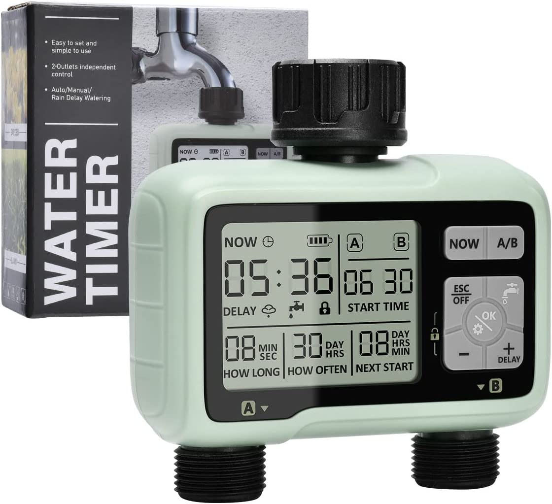 Digital Watering Timer, Battery-operated Programmable Garden Irrigation Timer with 3/4" Inlets Outlets for Garden Hose and Lawns