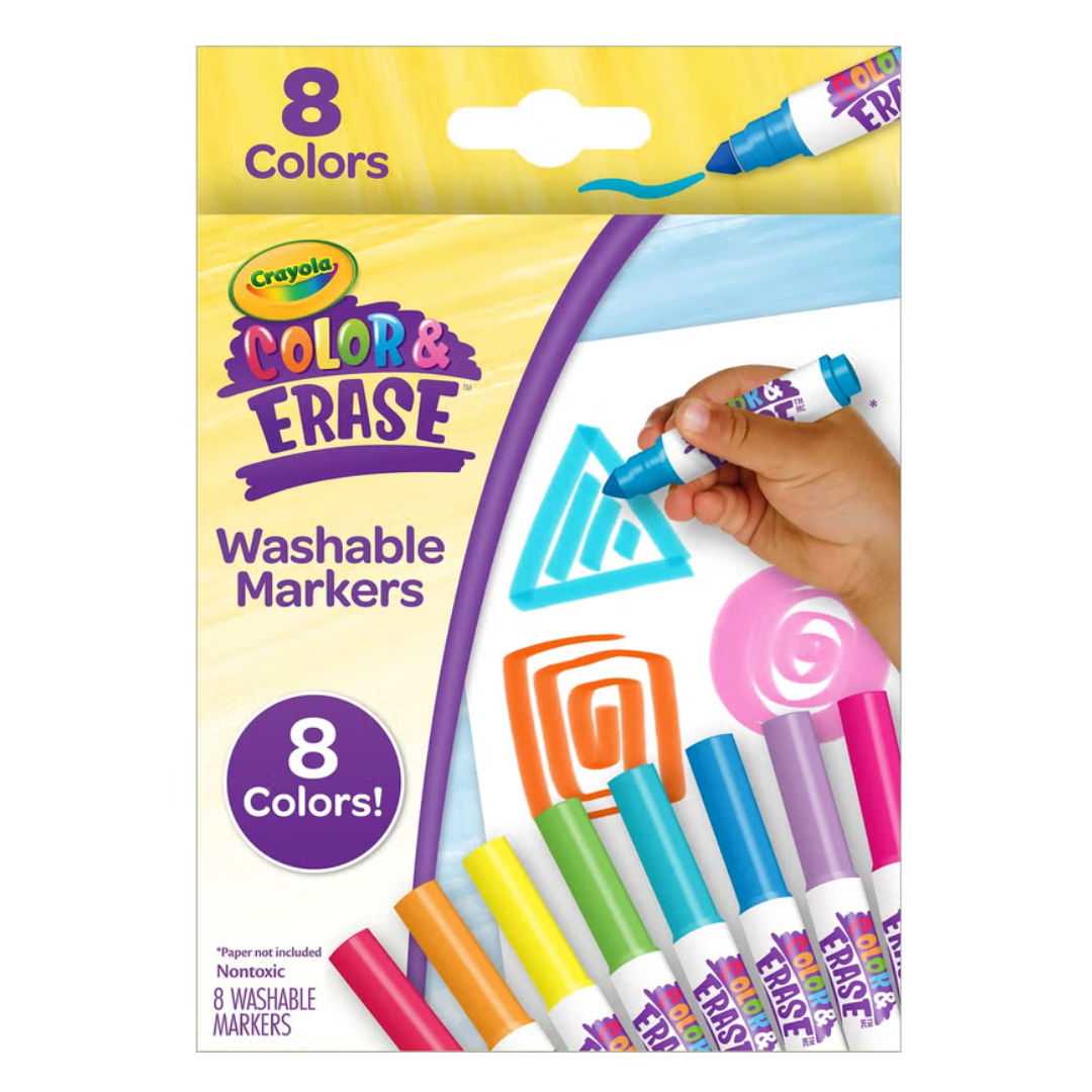 Crayola COLOR & ERASE Washable Markers Set, 8 Colors