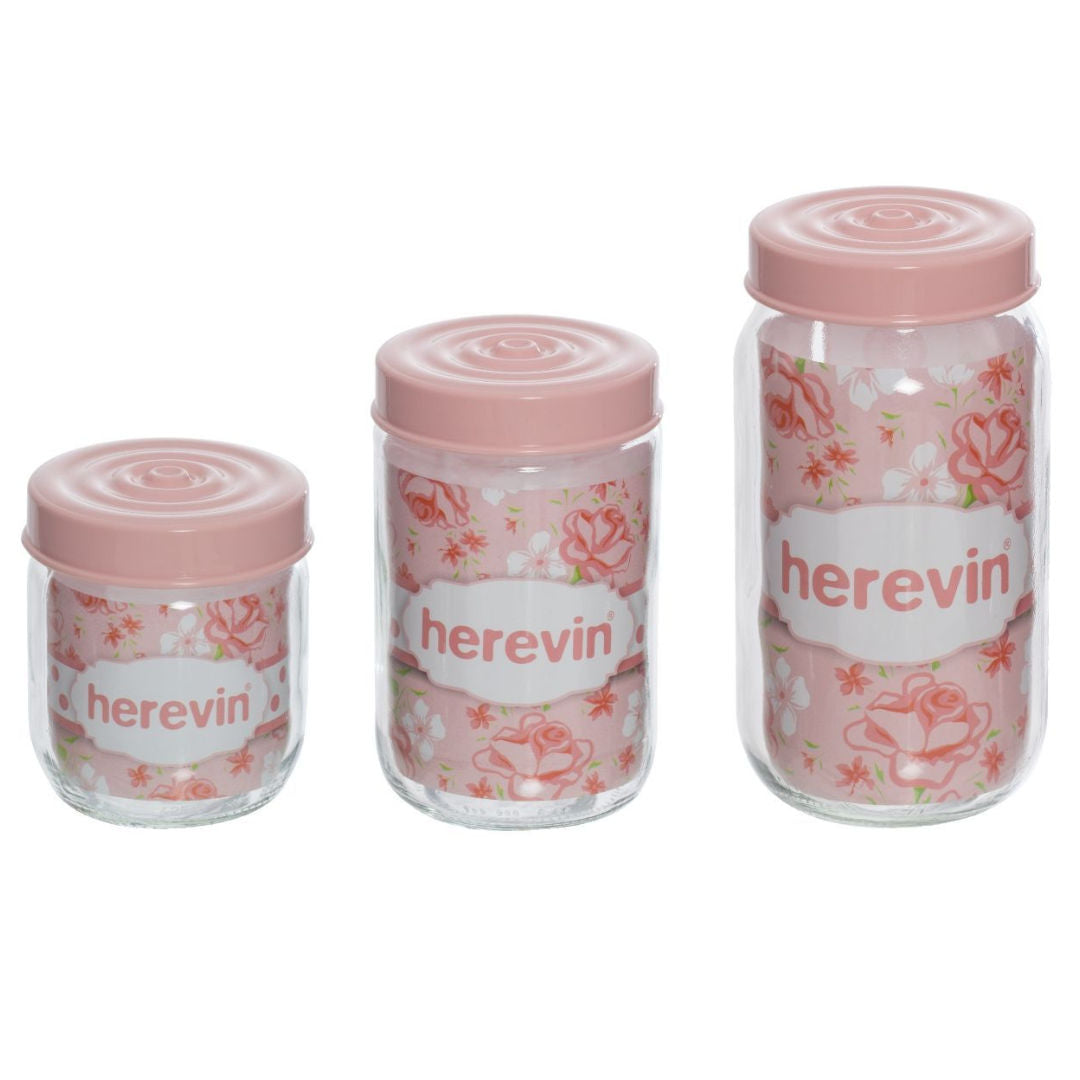 Herevin 3-Pieces Flower Design Jar Set, 140378-000
